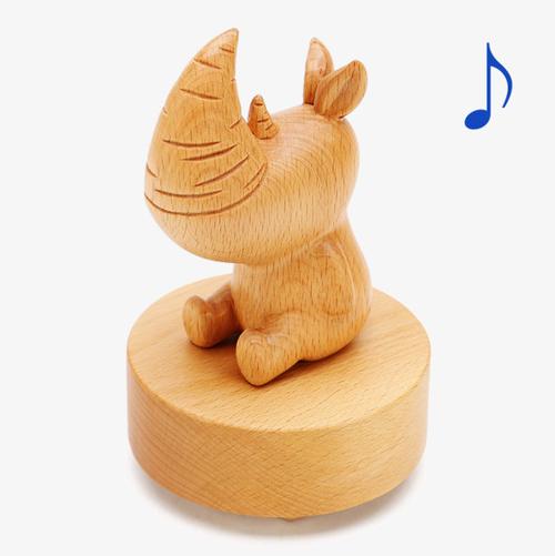 八音盒 音乐盒 音符 犀牛 可爱 产品实物 实木 木制品 木质 木纹 纹路
